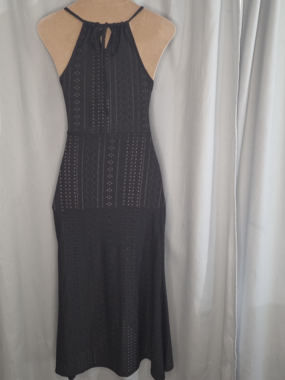 Women's Size S Small Black Crochet Halter Midi Dress - Unbranded - Picture 2 of 5